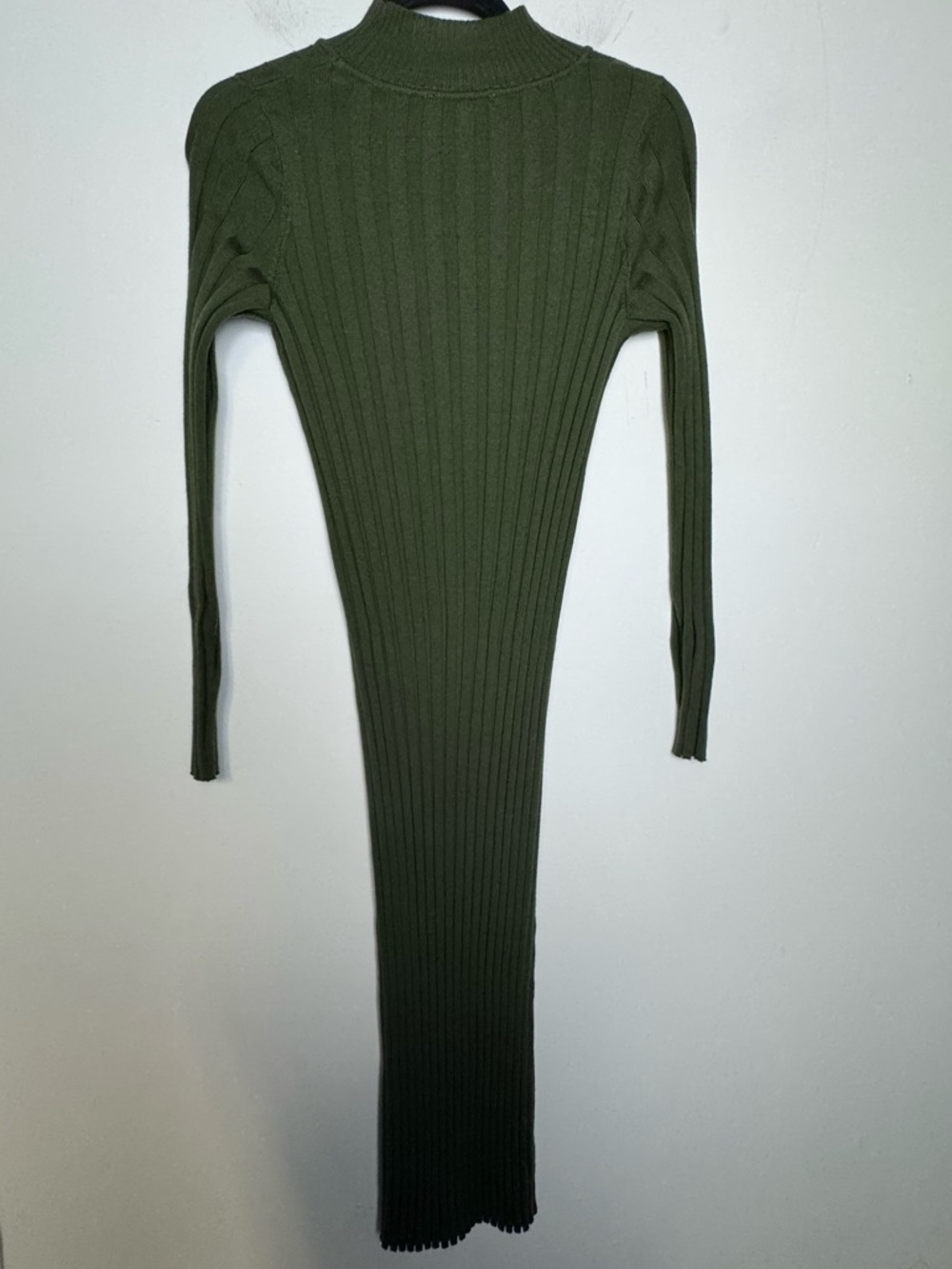 Sezane Ribbed Mock Neck Merino Wool Katrina Dress in Kaki Green - Picture 4 of 10